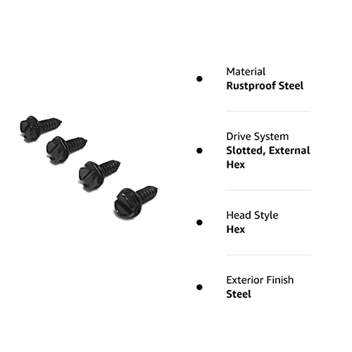 Black License Plate Screws Kit - Set Of 4 Fasteners For Front And Back License Plates And License Plate Frames Or Covers On Domestic Cars, Trucks, Suvs - Rustproof, Self Tapping Mounting Bolts (Black) #TOP7