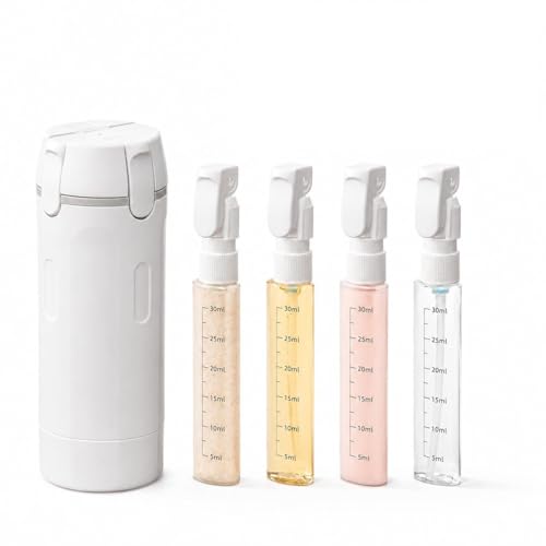 PIQOLA 4 in 1 Travel Dispenser Bottle, Leak Proof Refillable Travel Toiletry Containers, Travel Bottles Set Meets TSA 3-1-1 Requirements for about 3 Days Business Trip (Per Person), 4 x 30ml, White by PIQOLA - Used condition - US$8.80