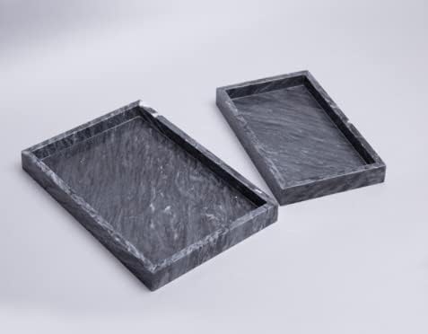 Black Marble Tray, Stone Bathroom Tray, Decorative Holder for Tissrue, Candle, Soap, Towel, Plant (Black - 12 x 8) - Image 7