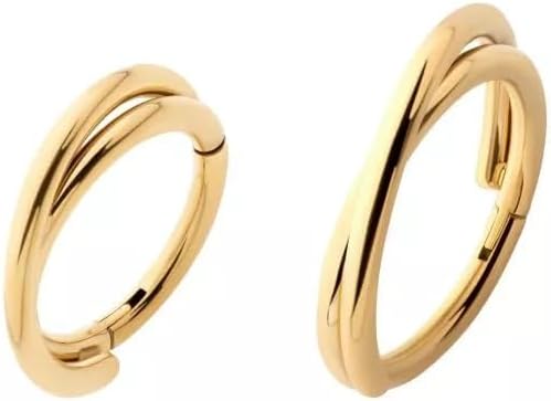 Pierced Owl 24Kt Gold PVD Titanium Double Hoop Criss Cross Hinged Segment Clicker Ring - Image 4