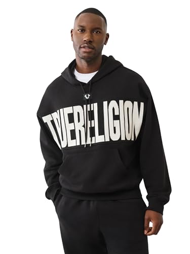 True Religion Men's Knit Panel TR Cinched Hoodie – Pullover Hooded Sweatshirt