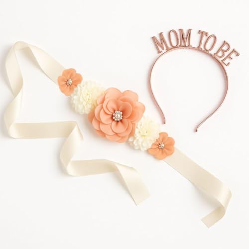 Image of WP WANNA PARTY Baby Shower Decoration Items Mom To Be Flower Waistband And Headband Tiara 2Pcs For Maternity, Pregnancy Photoshoot Material Items Supplies, Mom To Be Crown -Mom To Be Sash For Women