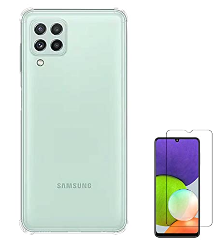Image of Soft Flexible Silicone Back Cover Samsung Galaxy A22, Transparent Case + Screen Guard