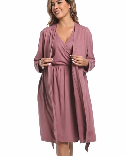 Image of Mommy Robe Set for Maternity with Matching Swaddle Blanket, Delivery Labor Gown Robe for Hospital Women Dress