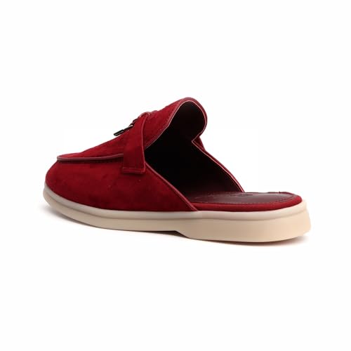 Image of XOBZJH Designer Women's Mules Flat Heel - Suede Leather Flats with Tassel Detail, Comfortable Slip-On Backless Loafers,Casual & Work Shoes