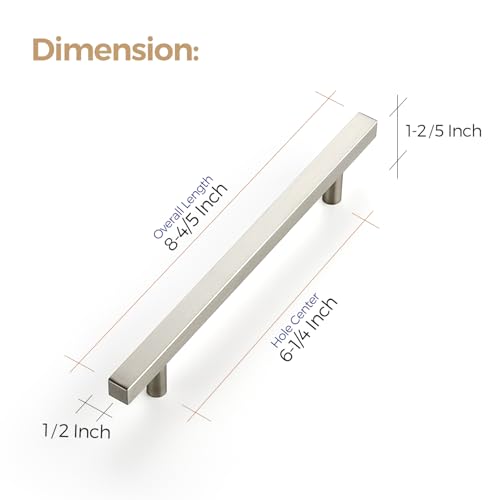 Image of Ravinte 20 Pack 6-1 /4 Inch Cabinet Pulls Brushed Nickel Sqaure Kitchen Cabinet Handles Silver Cabinet Hardware Stainless Steel Drawer Pulls 8-4 /5 Inch Overall Length with Mounting Template