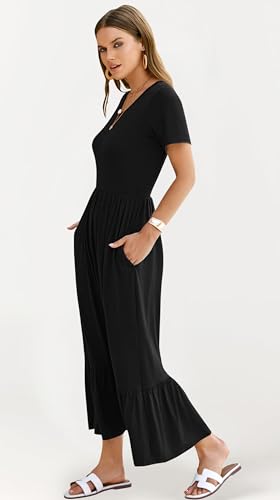 Image of AUSELILY Womens Summer Dresses 2025 Short Sleeve Maxi Dress Crewneck Casual Sundresses with Pockets