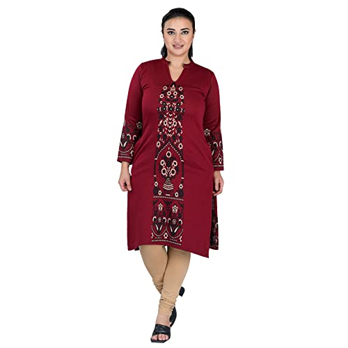 Image of Rosary Women's Winter Wear Jacquard Woolen Straight Kurti with 2 Side Pockets