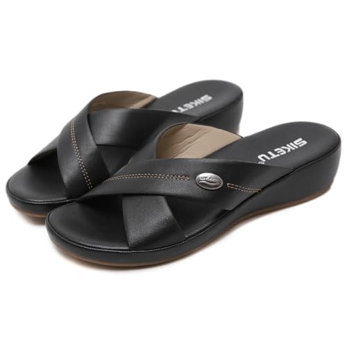 Casual Low Wedges Sandals For Womens Two Strap Open Toe Slip On Summer Beach Walking Dress Slide Sandal2