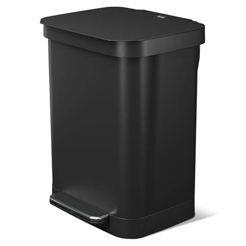 Image of Glad Stainless Steel Step Trash Can, Series 2 with Clorox Protection - Large Black Kitchen Garbage Bin with Soft Close Lid, Foot Pedal and Waste Bag Roll Holder, 13 Gallon
