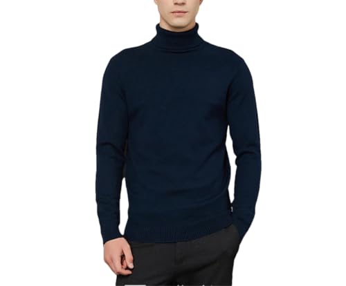 Men's Winter Warm High Neck Sweater Wool Cotton Blend Thick Pullover Casual Knitted Sweater