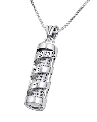 AJDesign Mezuzah Necklace Pendant Spiral Shema Yisrael and Scroll in 925 Sterling Silver2