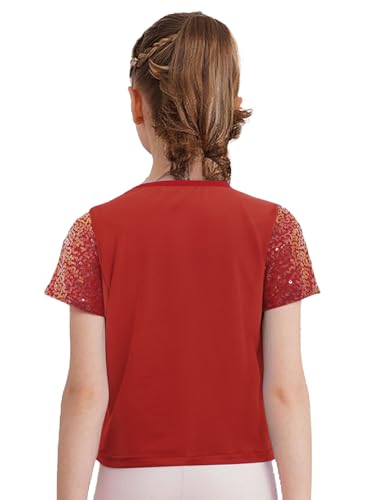 Kids Girls Sequin Shirt Hip Hop Jazz Dance Top Sparkly T-Shirt Short Sleeve Shiny Party Pullover Tee3