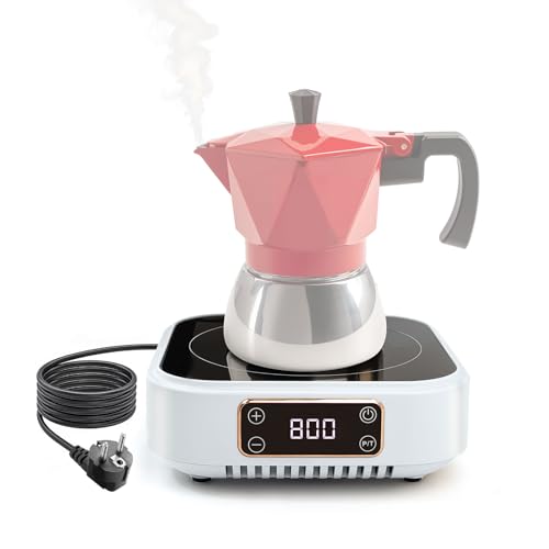 Mini Induktionskochplatte, 800W Mini induktionskochfeld 1 Platte, Induktionsplatte mit 7 Leistungsstufen, 200W-800Watt Elektrisch Kochplatte Induktion for Campinganhänger, Camping AJ350(18F)