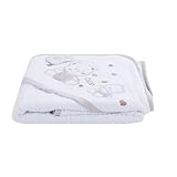 Frottee-Bademantel für Neugeborene, Dreiecksmotiv mit Bärchenstickerei, Weiß (beiger Rand), Einheitsgröße