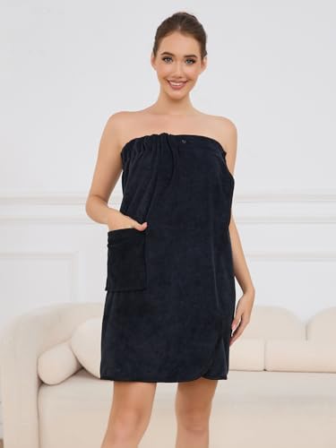 Image of Air Curvey Women's Soft Wrap Towel Shower Wrap Robe Lightweight Spa Body Wrap Adjustable Closure Bathrobe With Pocket