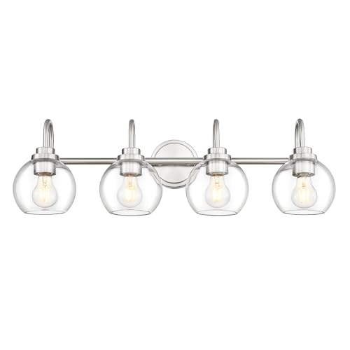 Image of Bathroom Light Fixtures, 4-Light Brushed Nickel Vanity Lights Over Mirror with Globe Clear Glass, 30 Inch Modern Vanity Lighting Fixtures, AD-22280-4W-SN