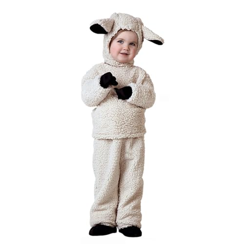 Niceyoeuk Costume de costumade mouton pour enfant garçon et fille, haut pelucheux à manches longues et col rond + chapeau, gants, chaussettes + pantalon pour fête de Noël (mouton abricot, 8-10 ans)