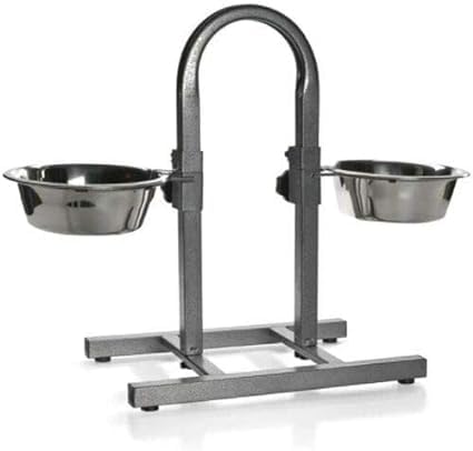 Dog Elevated Food Bowl Holder Set - Cat & Dog Feeding Station Stand Nonslip, Adjustable Height Double Feeder 2 Stainless Steel Water Bowls for Pet (Small (U-Shaped))