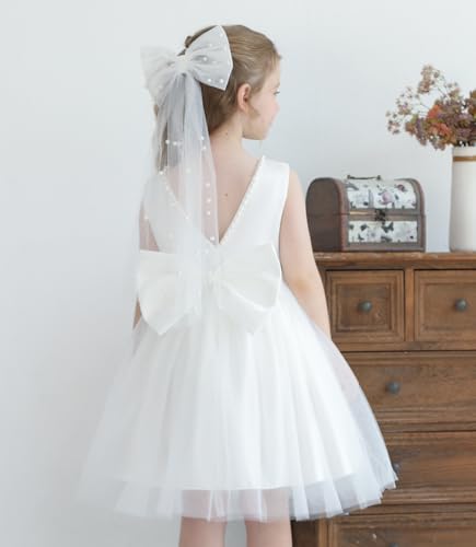 Girls Bow Dress for Birthday Dance Party, Soft Chiffon Princess Set with Headband for 3-8 Years Old4