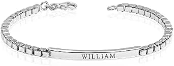 LeCalla Personalized Customised Engraved Name Men's Curb Link ID Bracelet in 925 Sterling Silver Personalized Custom Birthday Christmas Fathers Day Jewelry Gift for Him Dad Husband