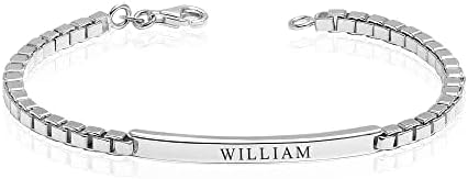 LeCalla Personalized Customised Engraved Name Men's Curb Link ID Bracelet in 925 Sterling Silver Personalized Custom Birthday Christmas Fathers Day Jewelry Gift for Him Dad Husband