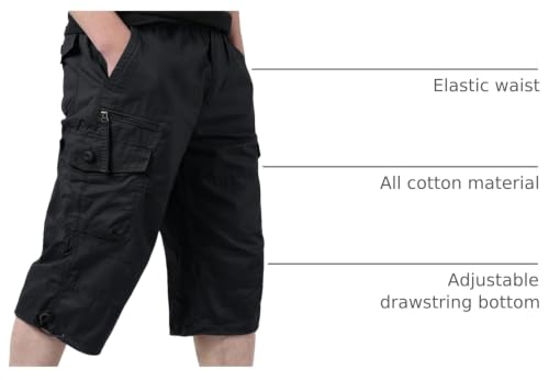EKLENTSON Cargo Shorts Men Casual Shorts Cotton 3/4 Capri Pants Black 32 by EKLENTSON - Used condition - US$29.68