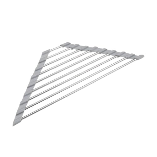 UPKOCH 折りたたみ式ステンレス製三角シンクコーナー水切りラック スポンジホルダー付き 空気循環ホール設計 食器乾燥とキッチン収納に