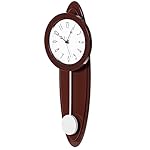 Modern Grandfather Brown Oval Pendulum Wood-Looking Plastic Wall Clock for Living Room, Kitchen, or Dining Room - Image 3