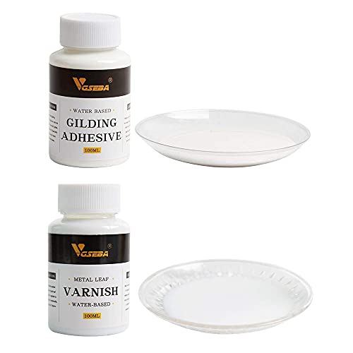 Gold Leaf Adhesive, Gilding Adhesive Set, Metal Leaf Glue And Varnish For Craft, Arts Use (200Ml + 2 Brushes + 2 Gloves) #TOP2