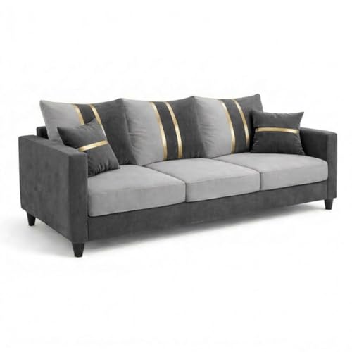 Image of Jester Plush Comfort Sofa Set | 3 Seater + 1 Seater + 1 Seater | Luxury Velvet Suede Fabric | Modern Living Room Sofa | Dark Gray - Light Gray