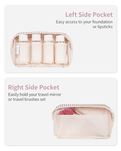 Image of Narwey Small Makeup Bag for Purse Travel Makeup Pouch Mini Cosmetic Bag Zipper Pouch for Women (Dusty Rose Stripe, Small)