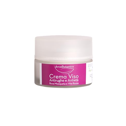 Arca Botanica, Crema Viso Antirughe e Antietà Bio, Rosa Mosqueta e Vite Rossa, 50 ml, con Acido Ialuronico, Burro di Karité e Aloe Vera, Certificata Biologica, Vegan