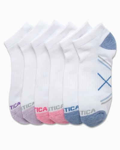 Image of Nautica Womens No Show Socks Moisture Wicking Athletic Low Cut Socks 6 Pack | Moisture Wicking Dri-Motion Fabric, Cushioned Key Areas, Banded Arch Support, No Show Low Cut, Shoe Size 4-10