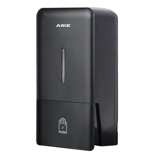 AIKE Wall Mount Liquid Soap Dispenser for Commercial Bathroom 27oz Large Capacity Manual Push Pump Black