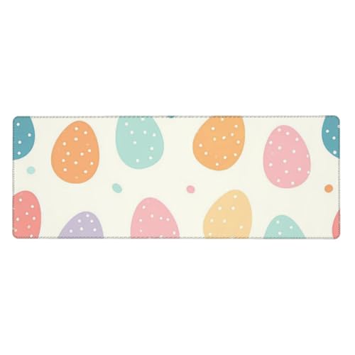 Tapis de souris antidérapant coloré grand format avec motif œufs de Pâques à pois