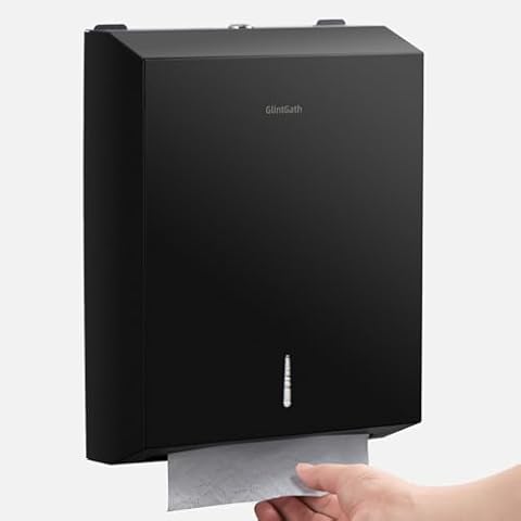 Paper Towel Dispenser Wall Mount,GlintGath Commercial Paper Towel Dispenser 304 Stainless Steel Touchless Trifold Paper Towel Dispenser for Bathroom,Restroom,Matte Black Cover