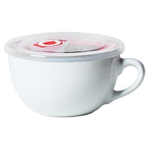 Hotainoys Taza de Sopa con asa y Tapa 700 ml Apto para microondas y lavavajillas Tazón de Sopa de cerámica Tazón Vintage glaseado para Ensalada, Cereales más Taza