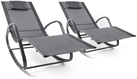 WeCooper Zero Gravity Rocking Chair, Patio Chaise for Indoor and Outdoor, Wavy Lounge Chair for Yard and Patio, Removable Headrest, Black and Silver, Twin Pack