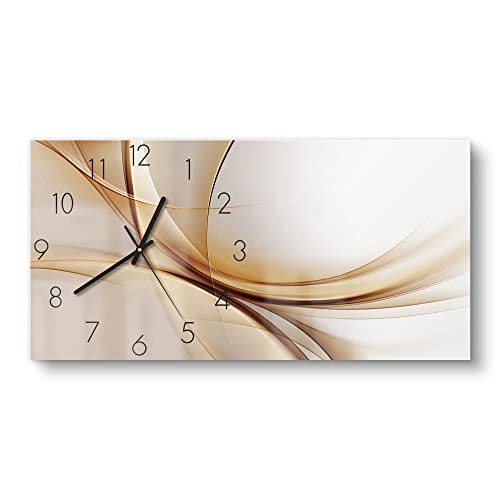 DEQORI Orologio in vetro | verticale 60 x 30 cm | motivo elegante onde dorate | grande orologio XXL design in vetro | orologio da parete silenzioso per soggiorno e cucina | orologio moderno per la