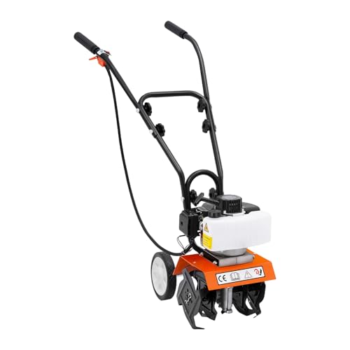 LUNICASHA 43CC Gartenfräse Benzin, 1,7 PS 2-Takt Motorhacke Benzin mit 27cm Breite, 1250W Einzylindrig Luftgekühlt Bodenhacke, Gartenfräse für Pflügen, Graben, Unterpflügen