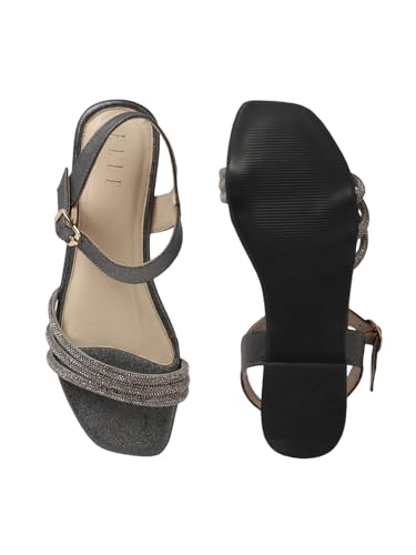 Image of ELLE Women's Comfortable Embellished Glitter Strap Ankle Sandals