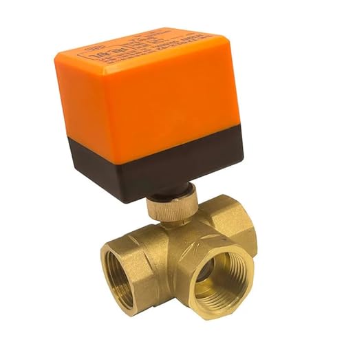 ZBJGBUIA Válvula de Bola motorizada 3 vías, 1/2'', 3/4'', 1'' y 1-1/4'', Cables, 2 Controles, Tipo T, for Agua, Gas líquido(T Type_24VAC)