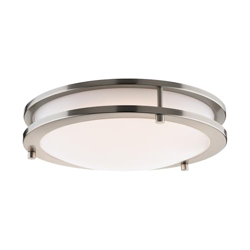 Builder Essential Axis LED 10in Round Flush Mount 16W 1,100 Lumens with 5-CCT Selectability 2700-3000-3500-4000-5000K in Brushed Nickel