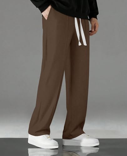 Image of KAJARU Men's Polyester Casual Straight Leg Trousers with Drawstring Waist - Comfortable & Stylish Everyday Wear for Men - Lightweight & Relaxed Fit Pants