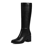 Easyfox Knee High Boots Women Chunky Heel Black Boots for Women Low Heeled Tall Long Leather Fall Boot Round Toe Dress Block Heel Knee High Boot Size 7.5