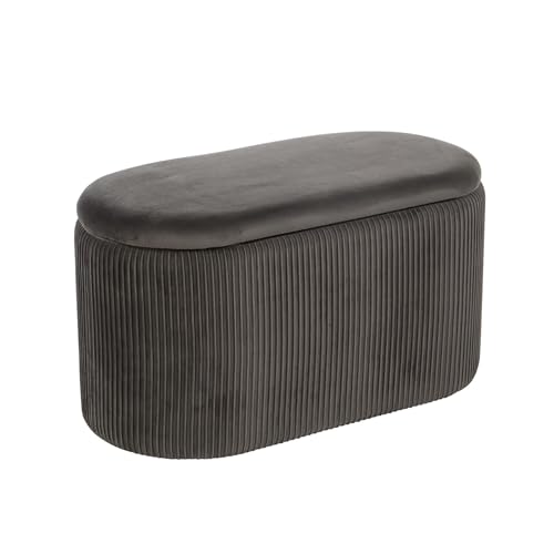 Home Source Oval Folding Ottoman, Velvet Fabric Organiser Bedding Box, Versatile Home Storage, 76cm, Grey