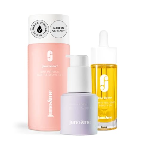 juno & me - Happy Shaving Set: 3er-Set für die Rasur am gesamten Körper - enthält Rasieröl, Rasiergel & After Shave Öl - Milchsäure, Hanfsamenöl & Aloe Vera - gegen Rasierpickel & eingewachsene Haare