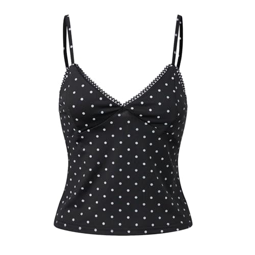 Image of Edhomenn Womens Polka Dot Strappy Top Slim Fitted Backless Top (A-Black, M)
