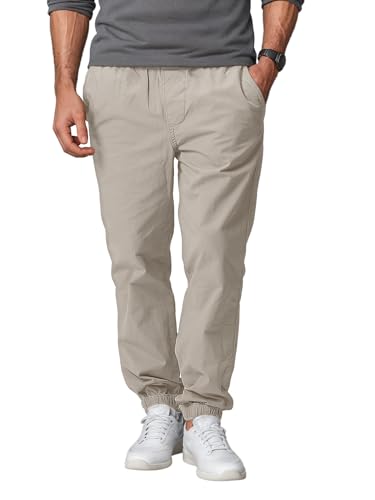 Men's Tapered Casual Pants with Elastic Waistband and Drawstring Closure Cotton-Poly Blend for Spring & Fall2